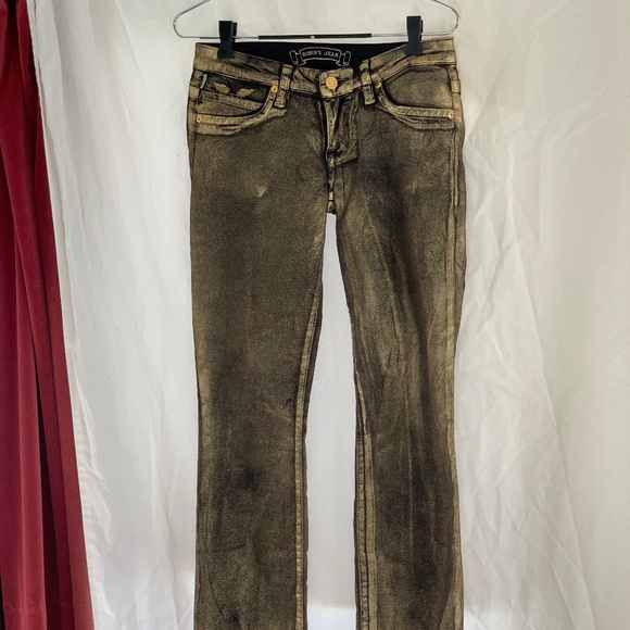 Robin's Jeans Gold Metallic Straight Leg Pants - Picture 1 of 4